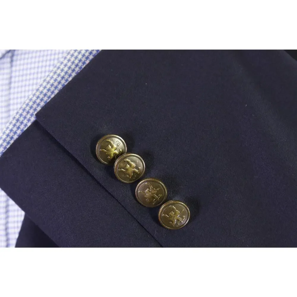 Hart Schaffner Marx Navy Blue Gold Metal Buttons Wool Blazer Jacket 40L